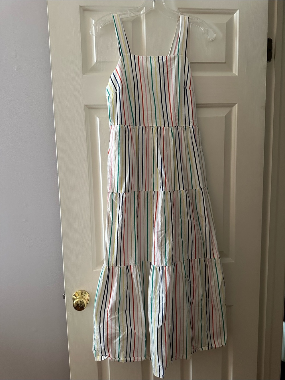 J. Crew White Sundress with Multicolor Vertical Stripes